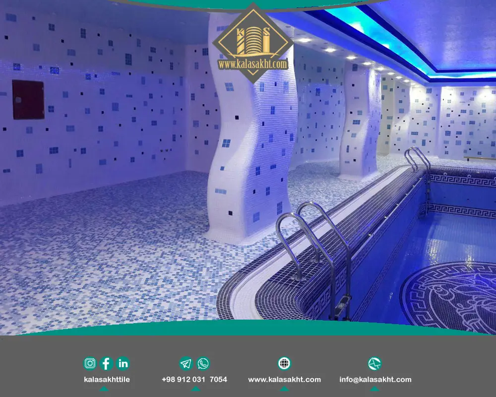 سرامیک کف و بدنه استخری آبی شش ضلعی