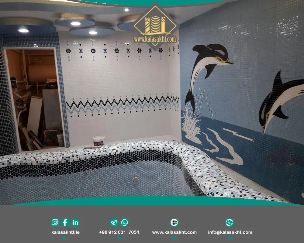سرامیک استخری مربعی آبی مناسب کف و بدنه 